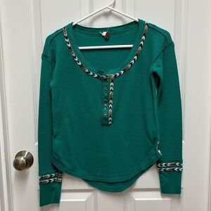 Free People Green‎ Embroidered Longsleeve
